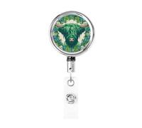 Metal Retractable Badge Reel,Highland Cow Circular Spring Wreath Badge Holder Rotating Id Card Hang Key Chain for Nurse Doctor Teacher Office