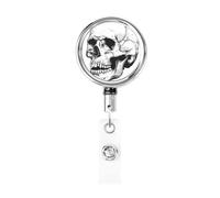 Metal Retractable Badge Reel,Human Skull Black and White Badge Holder Rotating Id Card Hang Key Chain for Nurse Doctor Teacher Office