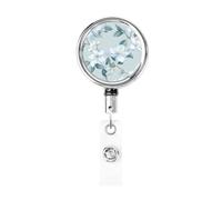 Metal Retractable Badge Reel,Jasmine Flowers in Pale Blue Badge Holder Rotating Id Card Hang Key Chain for Nurse Doctor Teacher Office