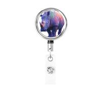 Metal Retractable Badge Reel,Jungle Animal Rhino Badge Holder Rotating Id Card Hang Key Chain for Nurse Doctor Teacher Office