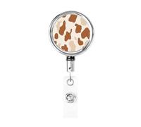 Metal Retractable Badge Reel,Light Brown Cow Print Badge Holder Rotating Id Card Hang Key Chain for Nurse Doctor Teacher Office