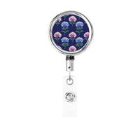 Metal Retractable Badge Reel,Lily Flowers Pattern Simple Badge Holder Rotating Id Card Hang Key Chain for Nurse Doctor Teacher Office