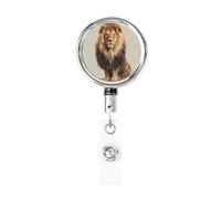 Metal Retractable Badge Reel,Lion Sitting and Facing Forward Badge Holder Rotating Id Card Hang Key Chain for Nurse Doctor Teacher Office