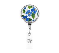 Metal Retractable Badge Reel,Little Blue Flowers Badge Holder Rotating Id Card Hang Key Chain for Nurse Doctor Teacher Office