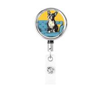 Metal Retractable Badge Reel,Little Dog Sit On The Sofa Badge Holder Rotating Id Card Hang Key Chain for Nurse Doctor Teacher Office