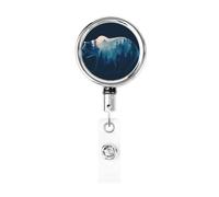 Metal Retractable Badge Reel,Majestic Bear Pine Trees Mountain Minimalist Badge Holder Rotating Id Card Hang Key Chain for Nurse Doctor Teacher Office