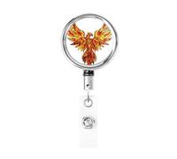 Metal Retractable Badge Reel,Majestic Phoenix Stained Glass Badge Holder Rotating Id Card Hang Key Chain for Nurse Doctor Teacher Office