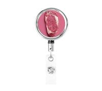 Metal Retractable Badge Reel,Meat On Pink Badge Holder Rotating Id Card Hang Key Chain for Nurse Doctor Teacher Office