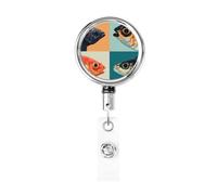 Metal Retractable Badge Reel,Minimalist Fish Vintage Badge Holder Rotating Id Card Hang Key Chain for Nurse Doctor Teacher Office