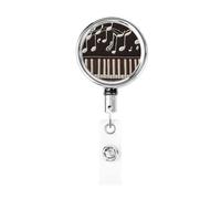 Metal Retractable Badge Reel,Musical Notes and Piano Keys Badge Holder Rotating Id Card Hang Key Chain for Nurse Doctor Teacher Office