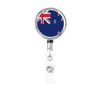 Metal Retractable Badge Reel,New Zealand Flag Badge Holder Rotating Id Card Hang Key Chain for Nurse Doctor Teacher Office