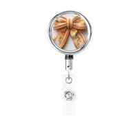 Metal Retractable Badge Reel,Orange Yellow White Bow with Long Tails Badge Holder Rotating Id Card Hang Key Chain for Nurse Doctor Teacher Office