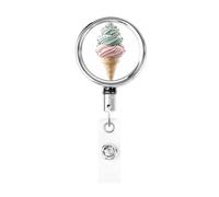 Metal Retractable Badge Reel,Pink and Mint Ice Cream Cone Badge Holder Rotating Id Card Hang Key Chain for Nurse Doctor Teacher Office