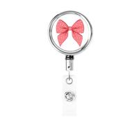Metal Retractable Badge Reel,Pink Bow with White Dots Badge Holder Rotating Id Card Hang Key Chain for Nurse Doctor Teacher Office