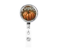 Metal Retractable Badge Reel,Pumpkin with Green Leave Badge Holder Rotating Id Card Hang Key Chain for Nurse Doctor Teacher Office