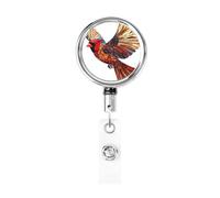 Metal Retractable Badge Reel,Red Bird Flying Badge Holder Rotating Id Card Hang Key Chain for Nurse Doctor Teacher Office