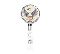 Metal Retractable Badge Reel,Retro Goose with American Flag Wings Badge Holder Rotating Id Card Hang Key Chain for Nurse Doctor Teacher Office