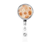 Metal Retractable Badge Reel,Retro Tiny Flowers in Orange and Cream Badge Holder Rotating Id Card Hang Key Chain for Nurse Doctor Teacher Office