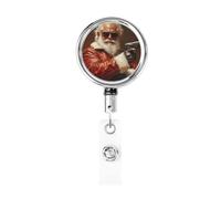Metal Retractable Badge Reel,Santa Claus Spy Vintage Badge Holder Rotating Id Card Hang Key Chain for Nurse Doctor Teacher Office