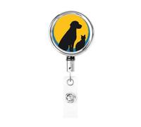 Metal Retractable Badge Reel,Silhouette of Labrador Dog and Cat Badge Holder Rotating Id Card Hang Key Chain for Nurse Doctor Teacher Office