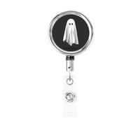 Metal Retractable Badge Reel,Simple Minimalist Bedsheet Ghost Badge Holder Rotating Id Card Hang Key Chain for Nurse Doctor Teacher Office