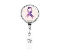 Metal Retractable Badge Reel,Simple Purple Ribbon Hope Never Fades Badge Holder Rotating Id Card Hang Key Chain for Nurse Doctor Teacher Office