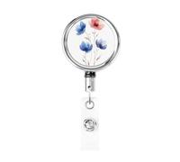 Metal Retractable Badge Reel,Simple Watercolor Flowers Badge Holder Rotating Id Card Hang Key Chain for Nurse Doctor Teacher Office