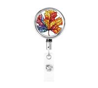 Metal Retractable Badge Reel,Single Autumn Leave Badge Holder Rotating Id Card Hang Key Chain for Nurse Doctor Teacher Office