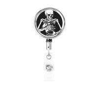 Metal Retractable Badge Reel,Skeleton Gripping A Globe Badge Holder Rotating Id Card Hang Key Chain for Nurse Doctor Teacher Office