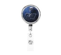 Metal Retractable Badge Reel,Skeleton with Arms Crossed Badge Holder Rotating Id Card Hang Key Chain for Nurse Doctor Teacher Office