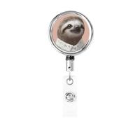 Metal Retractable Badge Reel,Sloth Wearing A Shirt with Lace Badge Holder Rotating Id Card Hang Key Chain for Nurse Doctor Teacher Office
