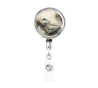 Metal Retractable Badge Reel,Small Boats in The River Badge Holder Rotating Id Card Hang Key Chain for Nurse Doctor Teacher Office