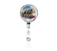 Metal Retractable Badge Reel,Small Tree Frog Flying Through The Sky Badge Holder Rotating Id Card Hang Key Chain for Nurse Doctor Teacher Office