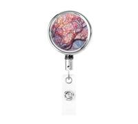 Metal Retractable Badge Reel,Stained Glass Beautiful Cherry Badge Holder Rotating Id Card Hang Key Chain for Nurse Doctor Teacher Office