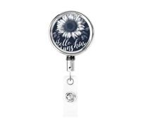 Metal Retractable Badge Reel,Sunflower with Words Hello Sunshine Badge Holder Rotating Id Card Hang Key Chain for Nurse Doctor Teacher Office