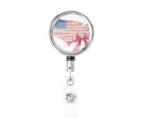 Metal Retractable Badge Reel,Us Map with American Flag Pattern Badge Holder Rotating Id Card Hang Key Chain for Nurse Doctor Teacher Office