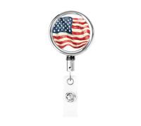 Metal Retractable Badge Reel,Vintage American Flag Badge Holder Rotating Id Card Hang Key Chain for Nurse Doctor Teacher Office