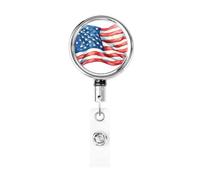 Metal Retractable Badge Reel,Vintage American Flag Cartoon Badge Holder Rotating Id Card Hang Key Chain for Nurse Doctor Teacher Office