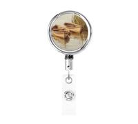 Metal Retractable Badge Reel,Vintage Boats in The River Badge Holder Rotating Id Card Hang Key Chain for Nurse Doctor Teacher Office