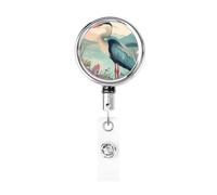 Metal Retractable Badge Reel,Vintage Great Blue Heron Badge Holder Rotating Id Card Hang Key Chain for Nurse Doctor Teacher Office