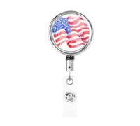 Metal Retractable Badge Reel,Watercolor American Flags Badge Holder Rotating Id Card Hang Key Chain for Nurse Doctor Teacher Office