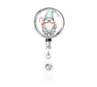 Metal Retractable Badge Reel,Watercolor Christmas Gnome Holding Candy Cane Badge Holder Rotating Id Card Hang Key Chain for Nurse Doctor Teacher Office