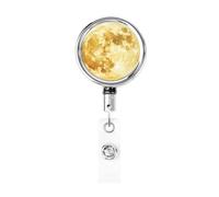 Metal Retractable Badge Reel,Watercolor Yellow Full Moon Badge Holder Rotating Id Card Hang Key Chain for Nurse Doctor Teacher Office