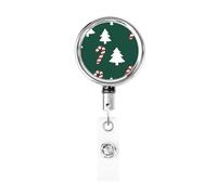 Metal Retractable Badge Reel,White Christmas Tree Red Striped Candy Cane Badge Holder Rotating Id Card Hang Key Chain for Nurse Doctor Teacher Office