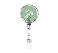 Metal Retractable Badge Reel,White Daisies Simple Minimalistic Badge Holder Rotating Id Card Hang Key Chain for Nurse Doctor Teacher Office