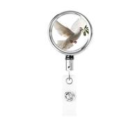 Metal Retractable Badge Reel,White Dove Flying Badge Holder Rotating Id Card Hang Key Chain for Nurse Doctor Teacher Office