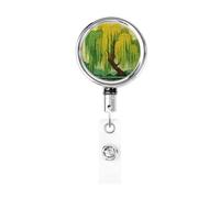 Metal Retractable Badge Reel,Willow Tree Square Tile Badge Holder Rotating Id Card Hang Key Chain for Nurse Doctor Teacher Office