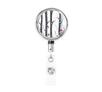 Metal Retractable Badge Reel,Winter Forest Birds On Tree Badge Holder Rotating Id Card Hang Key Chain for Nurse Doctor Teacher Office