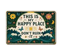 Metal Retro Iron Wall Art Decor, 12x8 Inch Vintage Metal Sign with "This Is My Happy Place" Print, Funny Vintage Decor for Garden, Front Door, Cafe, Bar, Yard & Porch