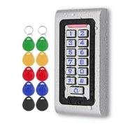 Metal RFID Access Control Keypad IP68 Waterproof Standalone Access Controller System Kit Password Door Opener, WG26 Input/Output Card Reader, Backlight, 2000 Users, with 10PCS 125KHz Keyfobs